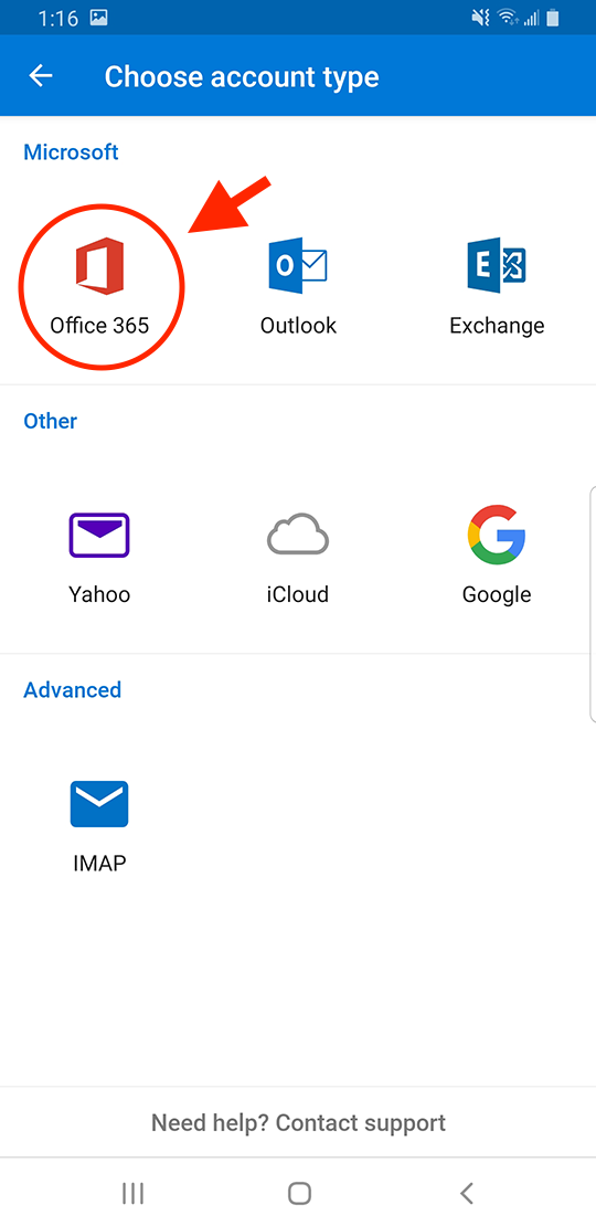 microsoft office 365 android email setup