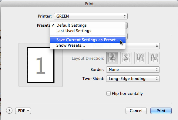 change default settings on printer for mac