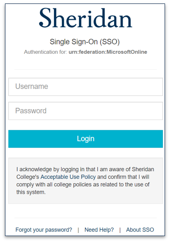 Screenshot of Sheridan Single Sign-On