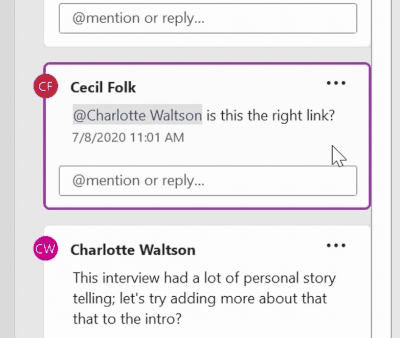 UI: showing comments feature in Office apps