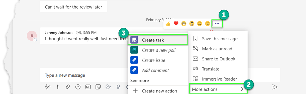 UI: create task from Teams chat